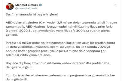 Bakan Şimşek: 3,5 milyar dolar tutarında tahvil ihracını tamamladık