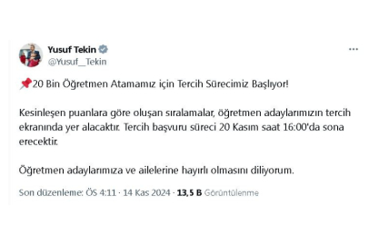 20 bin öğretmen ataması için tercih süreci başladı